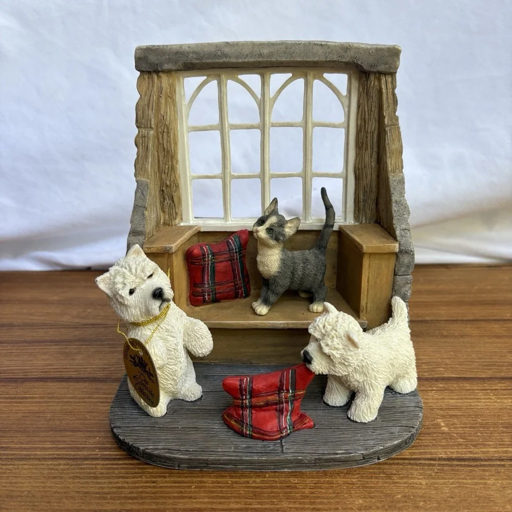 Leonardo Collection Westie Dogs Gray Kitten Figurine No Place Like Home 1998